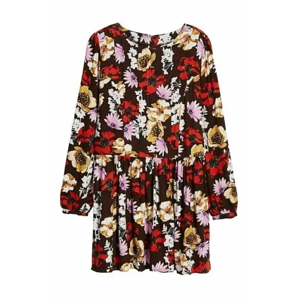 Hinge Women's Pintuck Floral Burgundy Fudge Wild Bouquet Mini Dress Size S - Picture 10 of 16